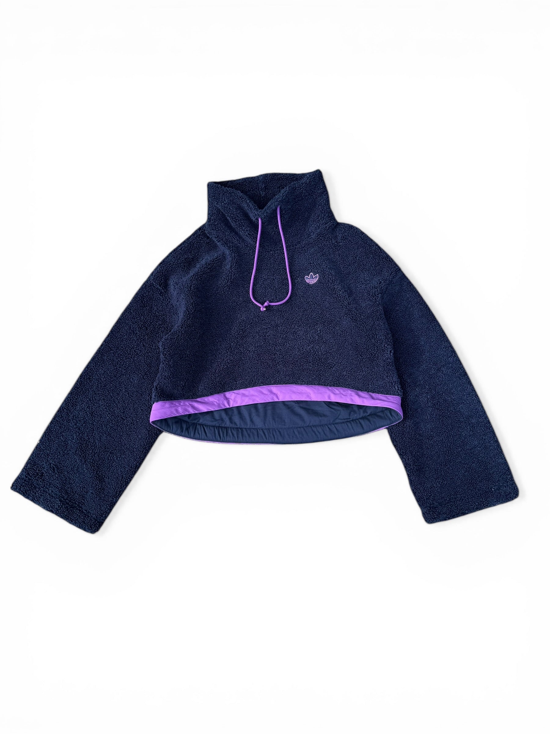 Adidas Sherpa Teddy Cropped Hoodie bluza z kapturem fioletowa cozy oversized