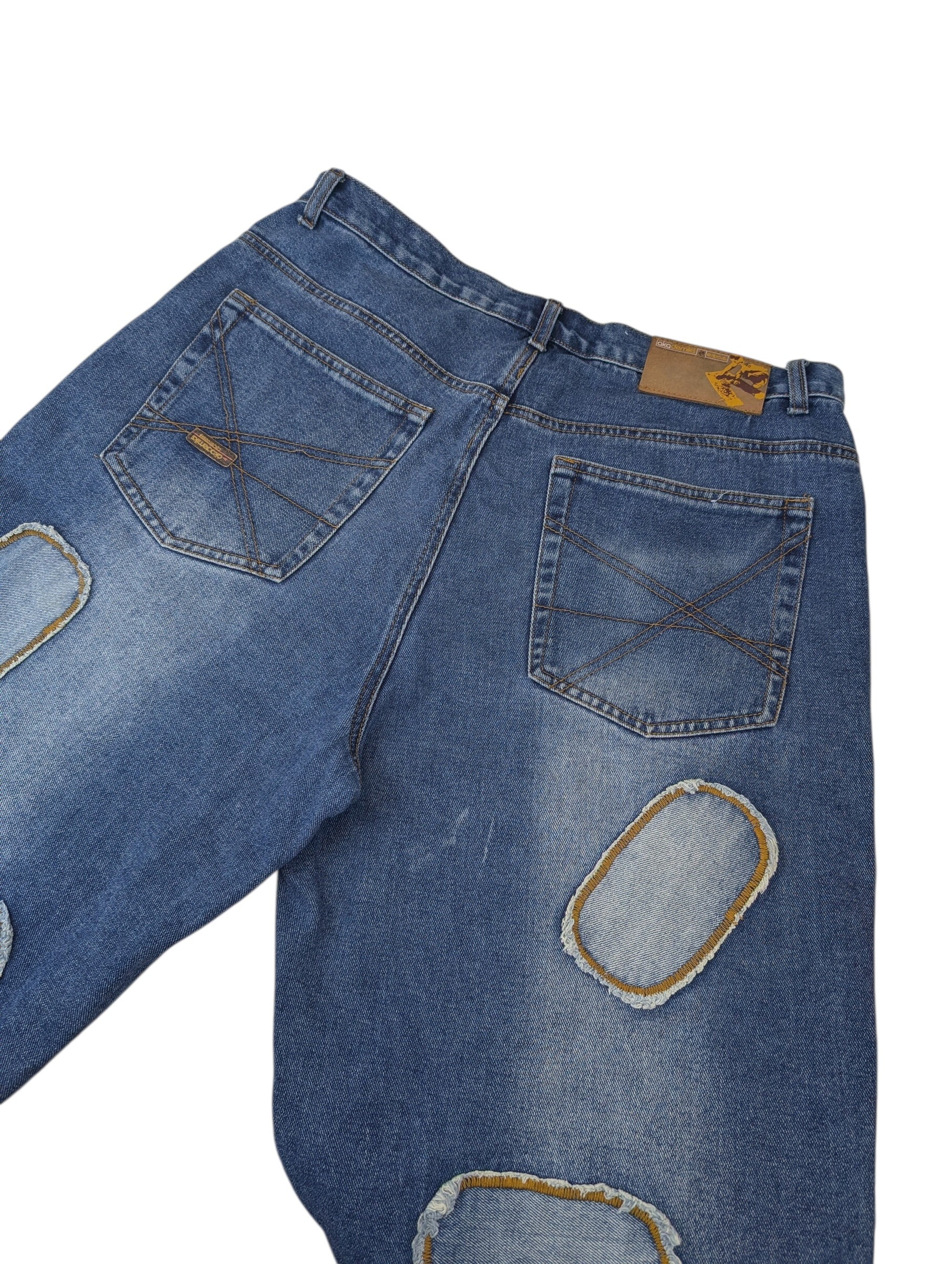 Akademiks y2k vintage baggy skater spodnie jeansy jeansowe patchwork