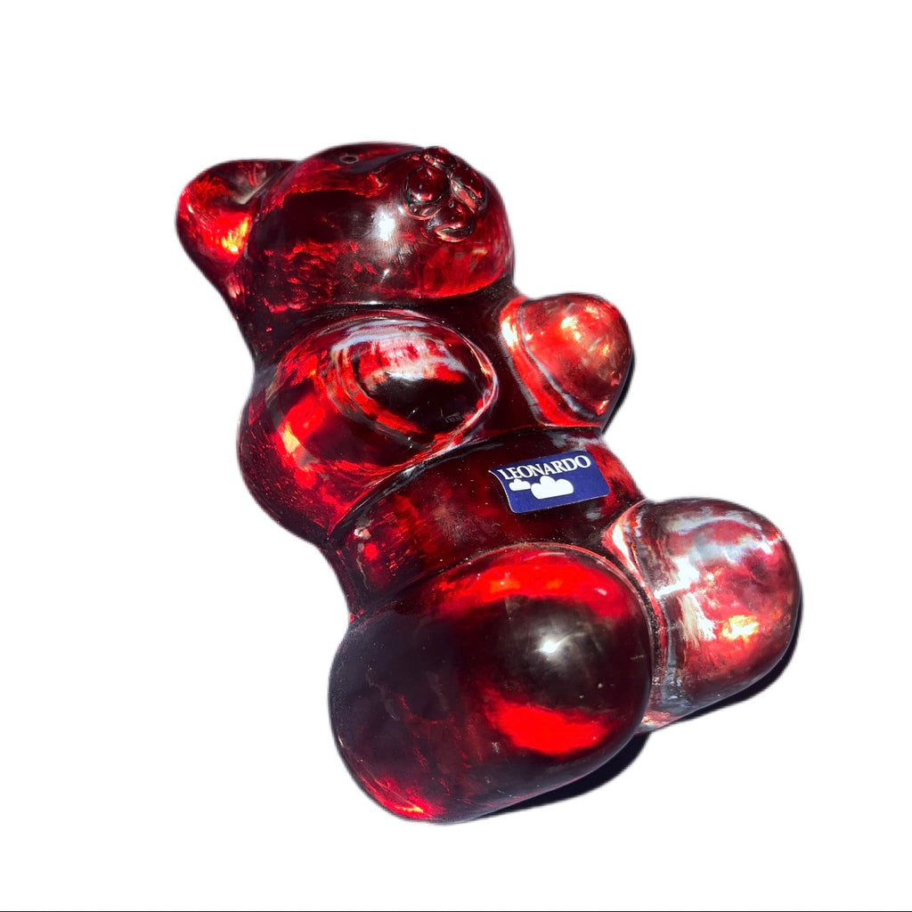 Vintage Glass Paperweight Leonardo Gummy Bear Przycisk do papieru w kształcie czerwonego misia żelka PRL