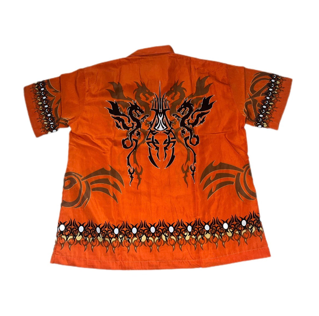 Y2K 2000s Dragon Tribal Button Up Shirt Fullprint koszula ze smokiem oldschool tattoo style Trailer Park Boys Ricky