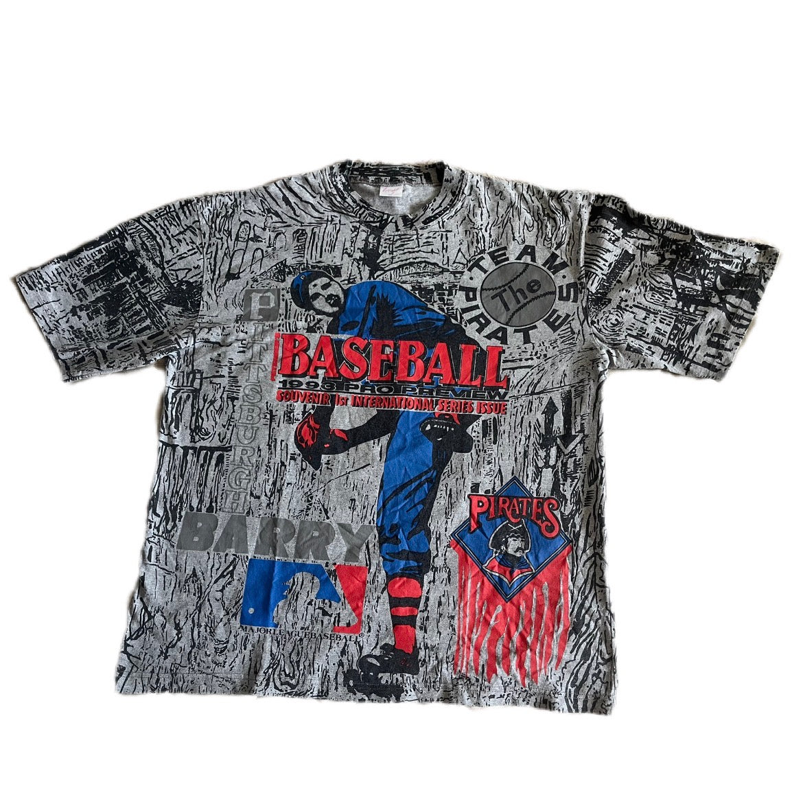 Vintage Rare baseball t-shirt all-over print 2000s Barry Bonds Pittsburgh Pirates Graphic Tee Oldschool koszulka sportowa