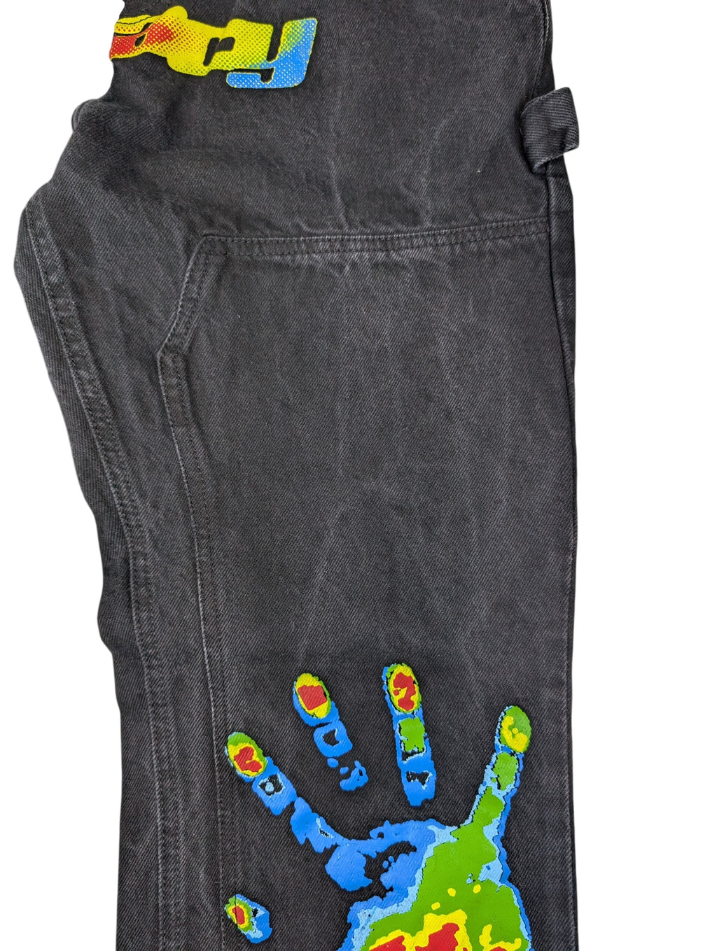 Legacy studios baggy czarne jeansy spodnie jeansowe dłoń retro skater pants