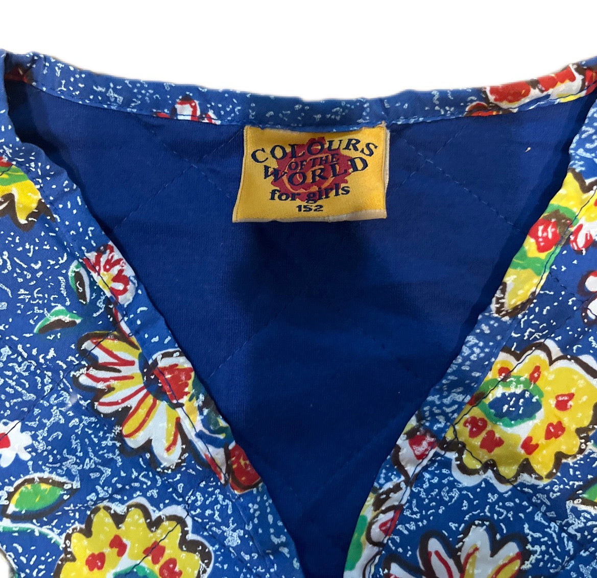 Vintage Boho 1990s Blue Floral Colorful Cotton Hippie Vest Kwiecista Flower Power festiwalowa kamizelka