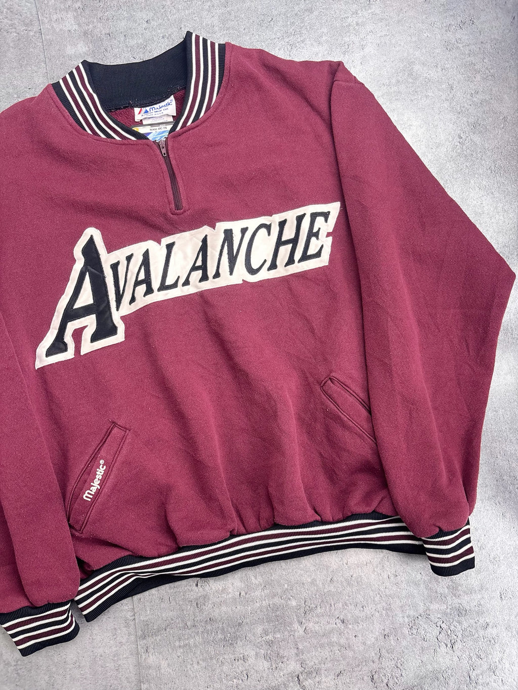 Rare 90s Made in USA Colorado Avalanche NHL Hockey 1/4 Zip Up Sweatshirt