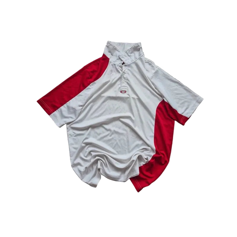 oakley polo sportowe shirt bialo czerwona