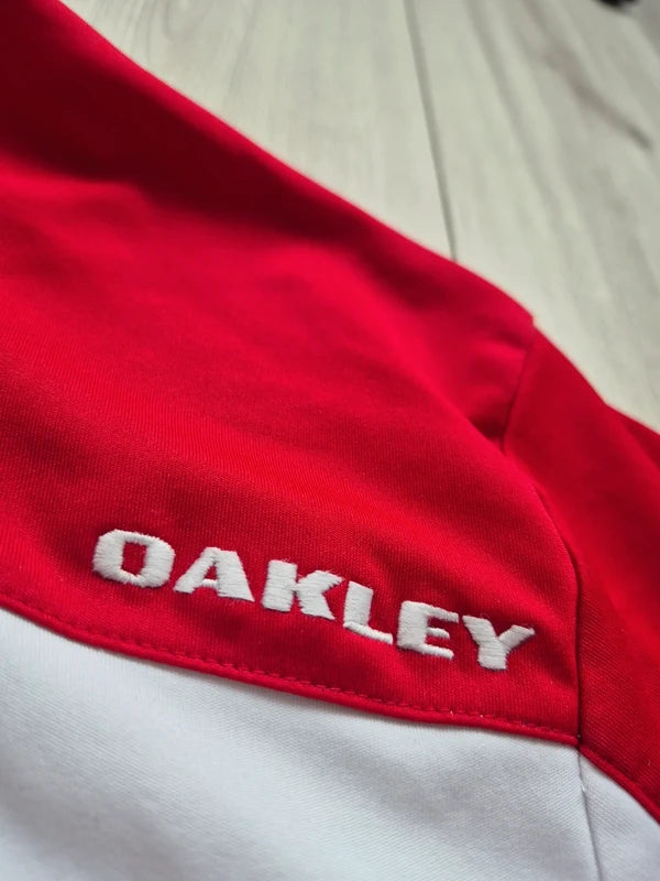 oakley polo sportowe shirt bialo czerwona