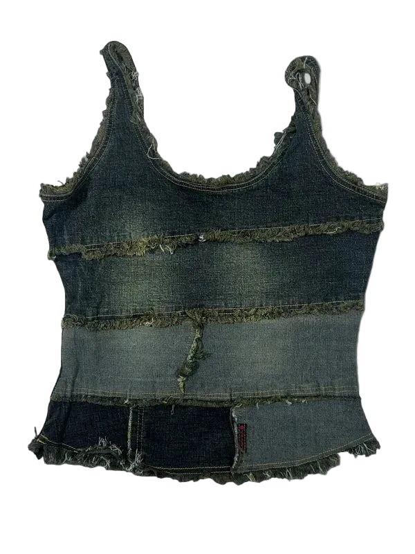 jeansowy top z przeszyciami