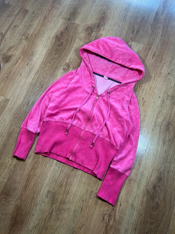 Y2k swag neon pink hoodie zip up velour woman - bluza zip z kapturem