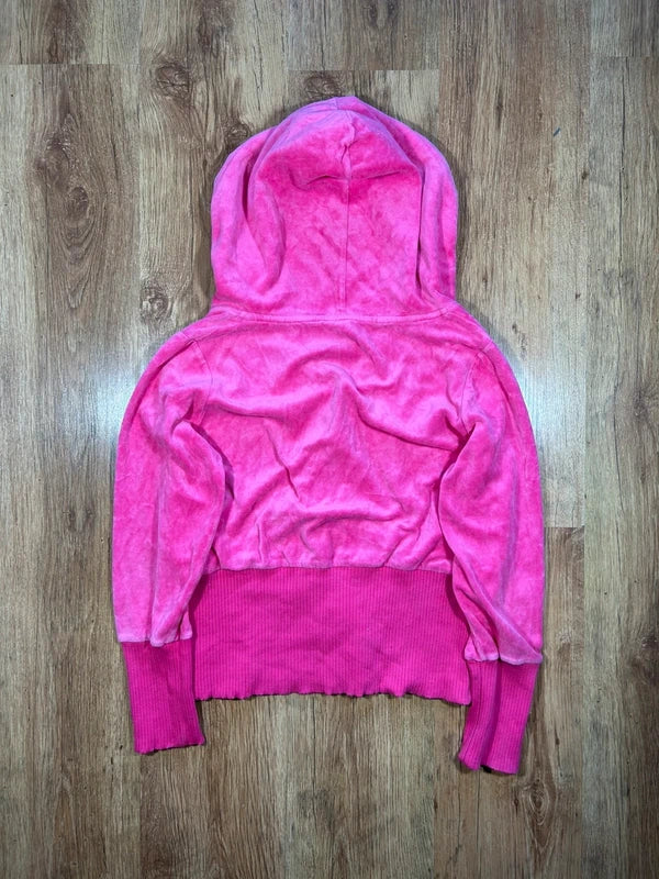 Y2k swag neon pink hoodie zip up velour woman - bluza zip z kapturem