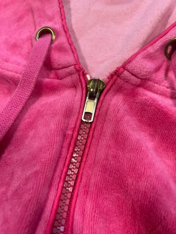 Y2k swag neon pink hoodie zip up velour woman - bluza zip z kapturem