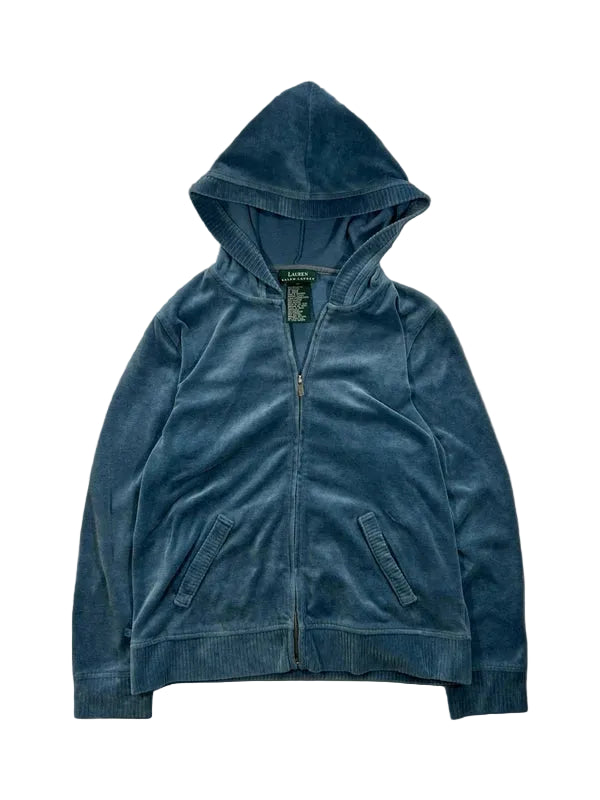 Zip up hoodie Ralph Laurent velour blue y2k - bluza zip welurowa
