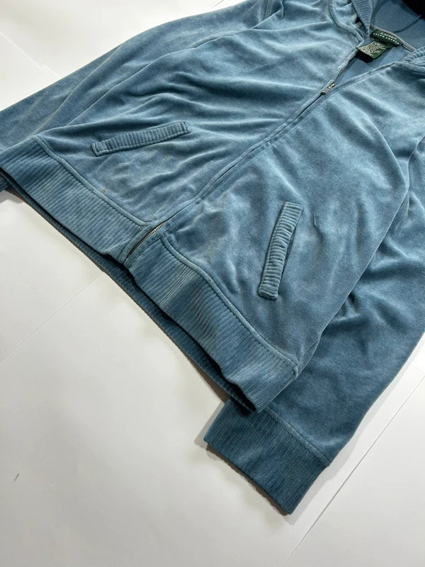 Zip up hoodie Ralph Laurent velour blue y2k - bluza zip welurowa