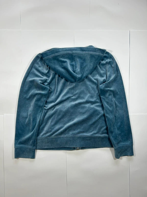 Zip up hoodie Ralph Laurent velour blue y2k - bluza zip welurowa