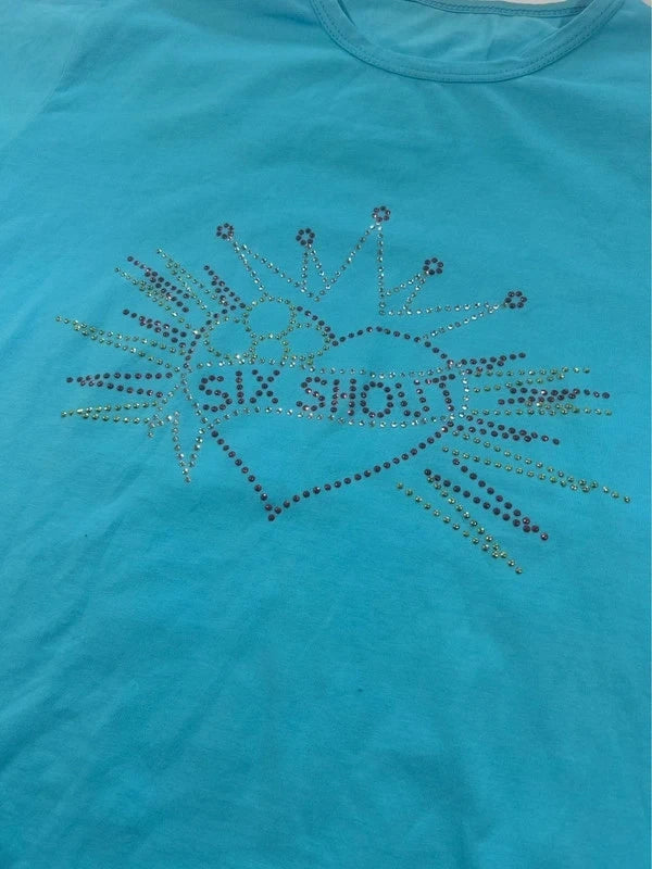 Y2k baby blue tshirt with seaquins made in Italy Six shout
