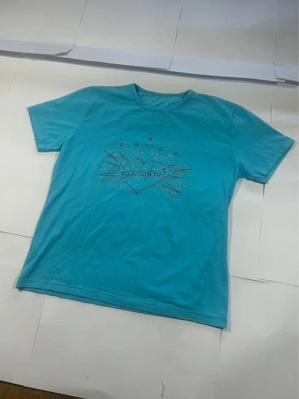 Y2k baby blue tshirt with seaquins made in Italy Six shout