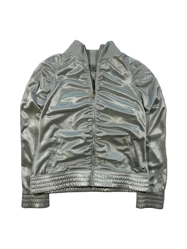 Y2k shiny silver zip up vintage champion logo - bluza/wiatrówka na suwak