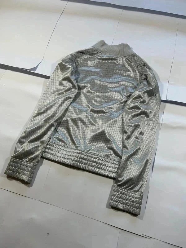 Y2k shiny silver zip up vintage champion logo - bluza/wiatrówka na suwak