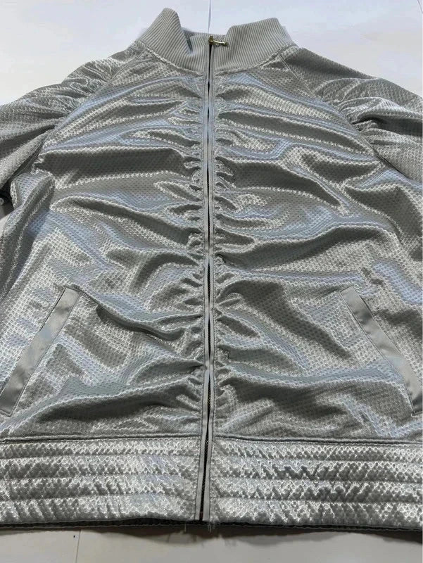 Y2k shiny silver zip up vintage champion logo - bluza/wiatrówka na suwak
