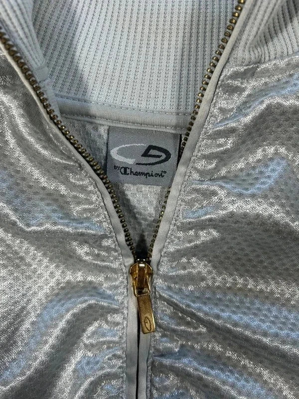 Y2k shiny silver zip up vintage champion logo - bluza/wiatrówka na suwak