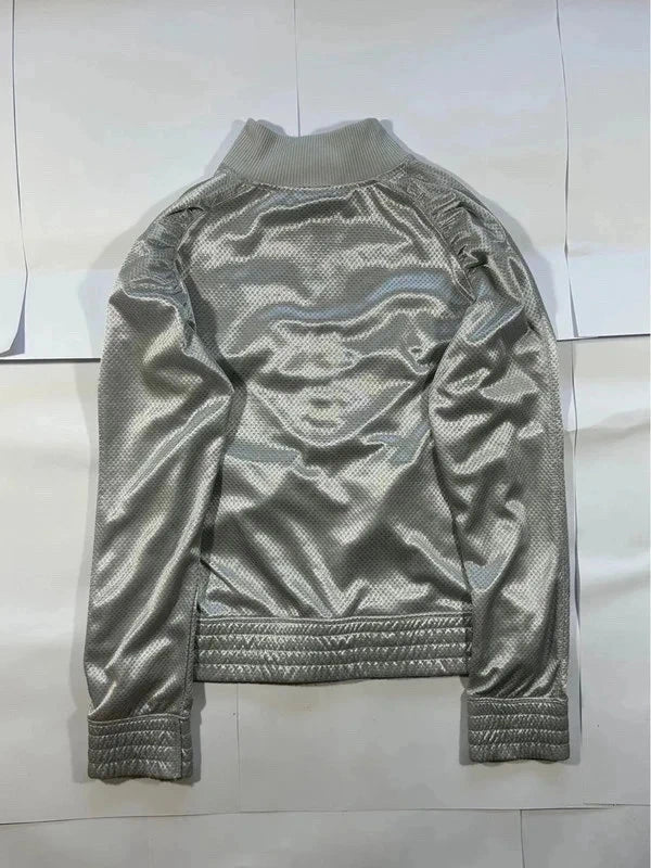 Y2k shiny silver zip up vintage champion logo - bluza/wiatrówka na suwak
