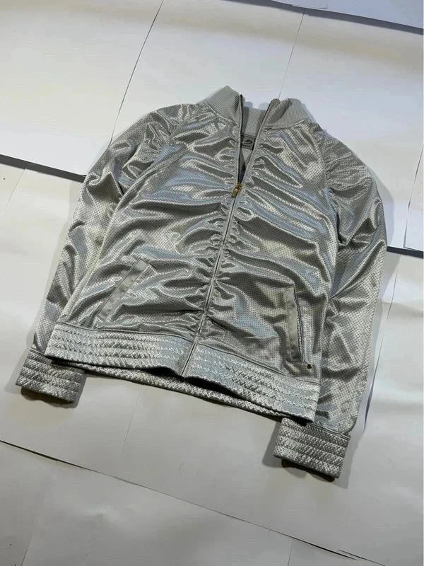 Y2k shiny silver zip up vintage champion logo - bluza/wiatrówka na suwak