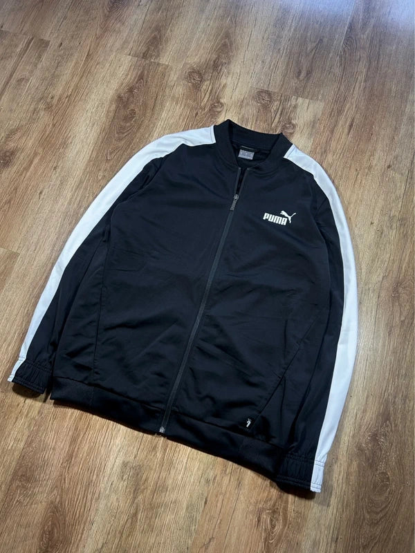 Black zip up sweathshirt puma with white stripes