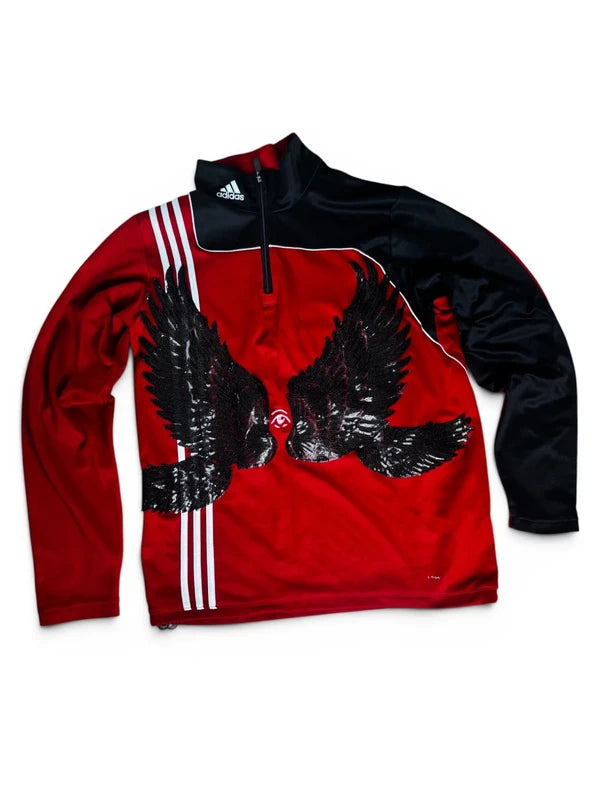 1of1 Adidas custom – Czerwona Bluza "Angel Wings" (Reworked)