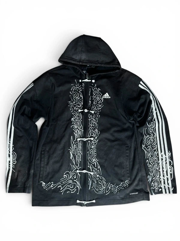 Custom Adidas Zip-up Hoodie | Handpainted | Cyber Sigilism | Y2K
