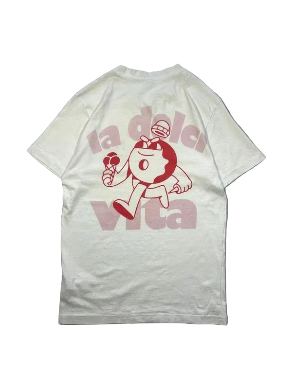White graphic tee subtle aesthetic La Dolci Vita Donut - koszulka w rozmiarze S