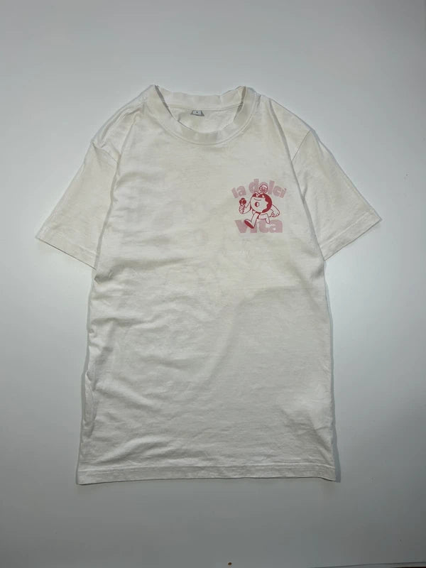 White graphic tee subtle aesthetic La Dolci Vita Donut - koszulka w rozmiarze S