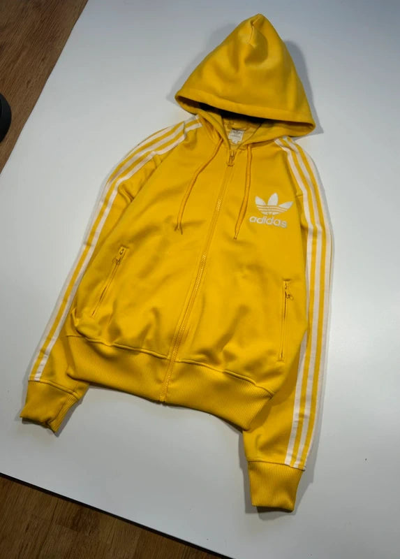 Y2k Adidas zip up hoodie 2010 white three stripes yellow - bluza adidasa z trzema pasami