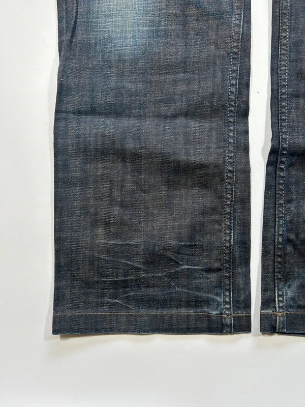 kenvelo Wide-Leg Flare Raw Denim Jeans | Ciemny Indygo Y2K Grunge Streetwear