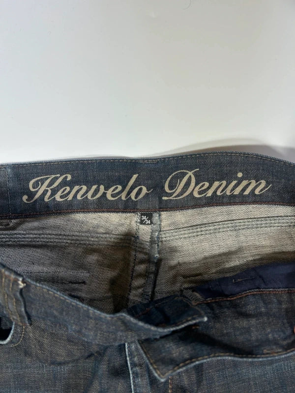 kenvelo Wide-Leg Flare Raw Denim Jeans | Ciemny Indygo Y2K Grunge Streetwear