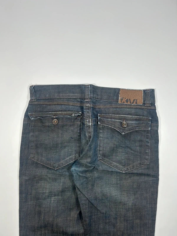 kenvelo Wide-Leg Flare Raw Denim Jeans | Ciemny Indygo Y2K Grunge Streetwear