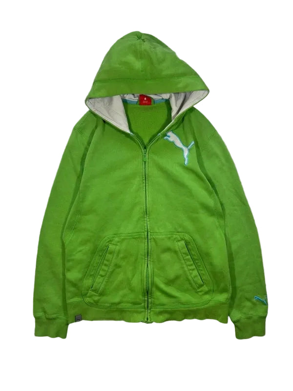 Vintage Puma Zip-up Hoodie | Neon Lime Green