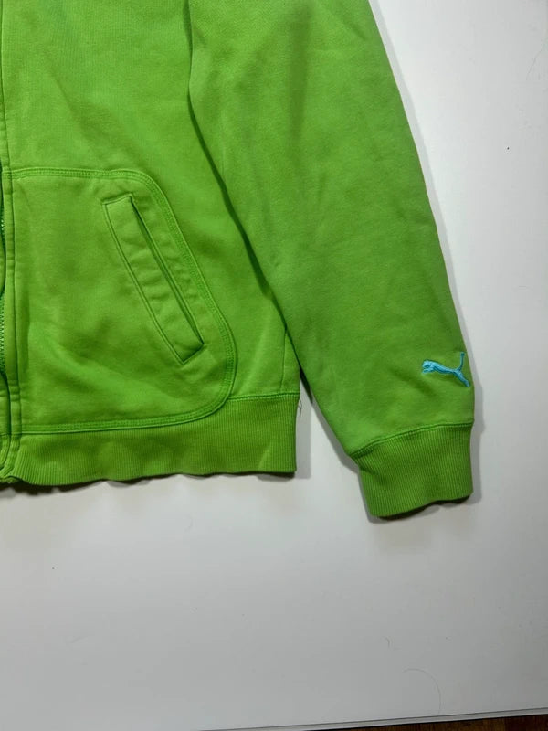 Vintage Puma Zip-up Hoodie | Neon Lime Green
