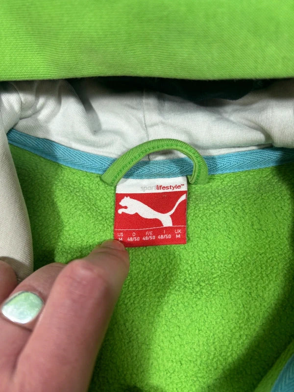 Vintage Puma Zip-up Hoodie | Neon Lime Green