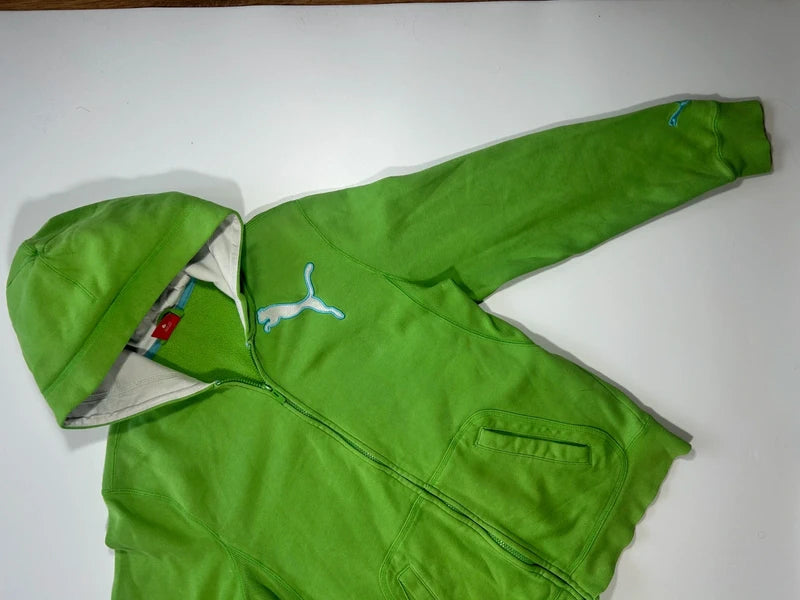 Vintage Puma Zip-up Hoodie | Neon Lime Green