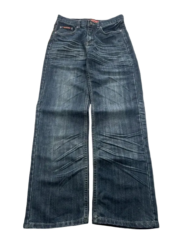 Y2k flared jeans washed dark blue denim washed with emmbroidered back pockets