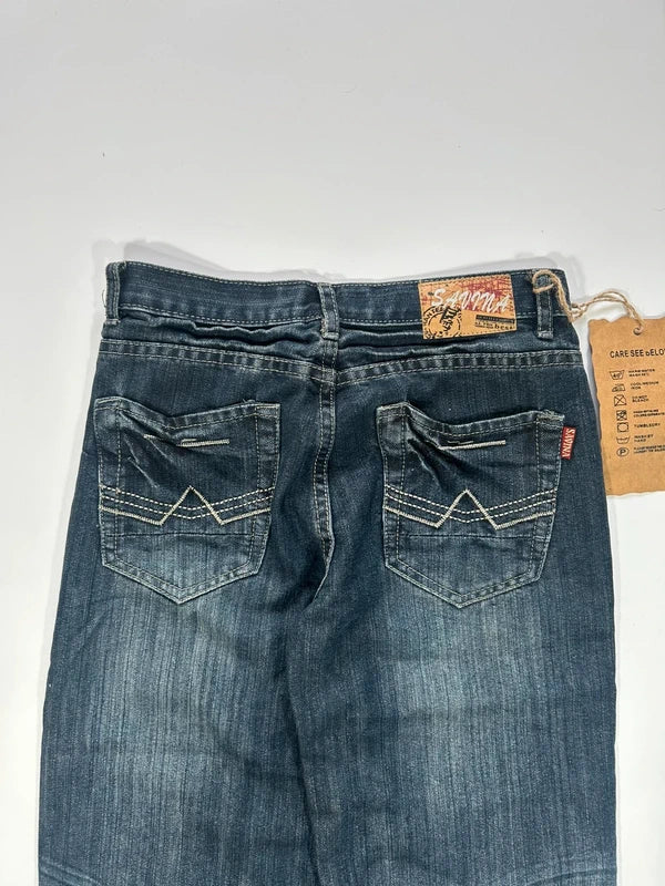 Y2k flared jeans washed dark blue denim washed with emmbroidered back pockets