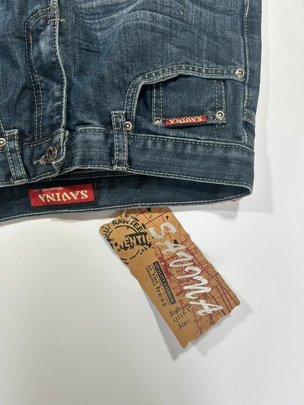 Y2k flared jeans washed dark blue denim washed with emmbroidered back pockets