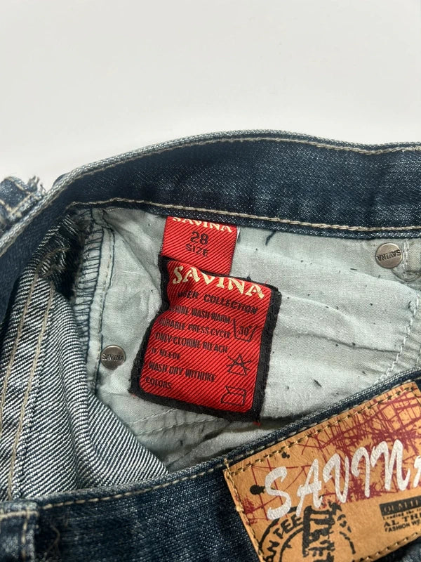 Y2k flared jeans washed dark blue denim washed with emmbroidered back pockets