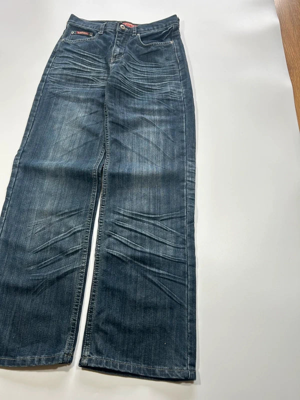 Y2k flared jeans washed dark blue denim washed with emmbroidered back pockets