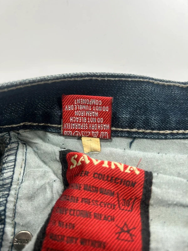 Y2k flared jeans washed dark blue denim washed with emmbroidered back pockets