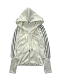 Y2k white Adidas zip up goodie with shiny three stripes 2008