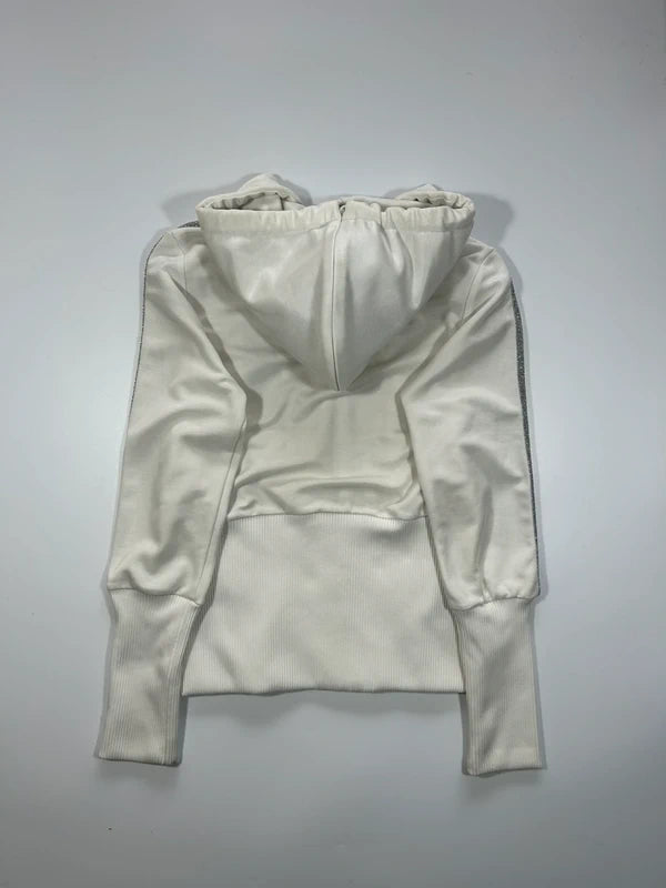 Y2k white Adidas zip up goodie with shiny three stripes 2008