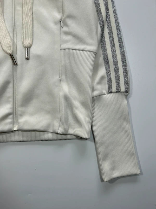 Y2k white Adidas zip up goodie with shiny three stripes 2008