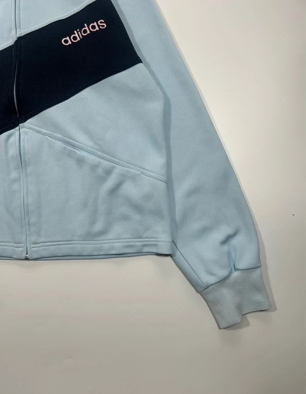 Vintage sky blue zip up sweatshirt adidas 2003 with big dark blue stripe