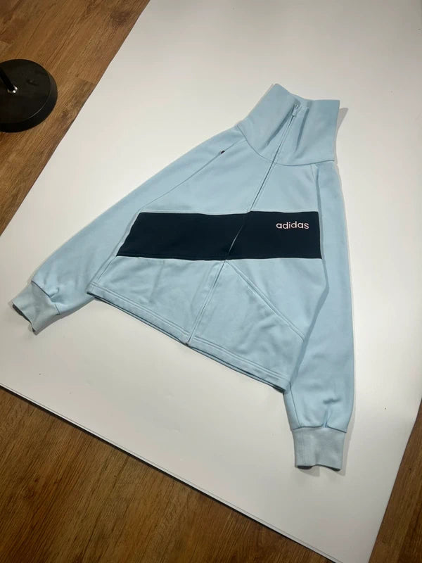 Vintage sky blue zip up sweatshirt adidas 2003 with big dark blue stripe