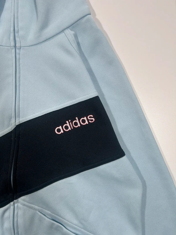 Vintage sky blue zip up sweatshirt adidas 2003 with big dark blue stripe
